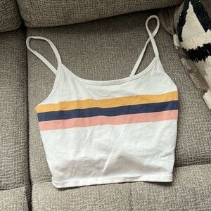 American Eagle White Striped Cropped Tank Top